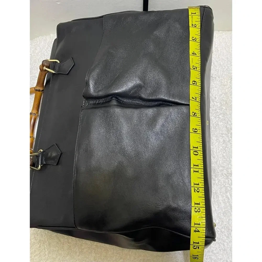 Gucci Black Leather Satchel with Bamboo Top Handle and Detachable Strap